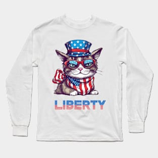 Liberty Cat, Patriotic 4th of July Design Long Sleeve T-Shirt